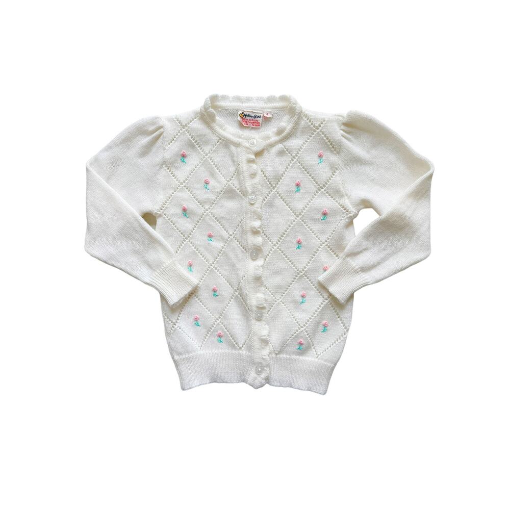 Vintage Yellow Bird Embroidered Cardigan Sweater Size 4